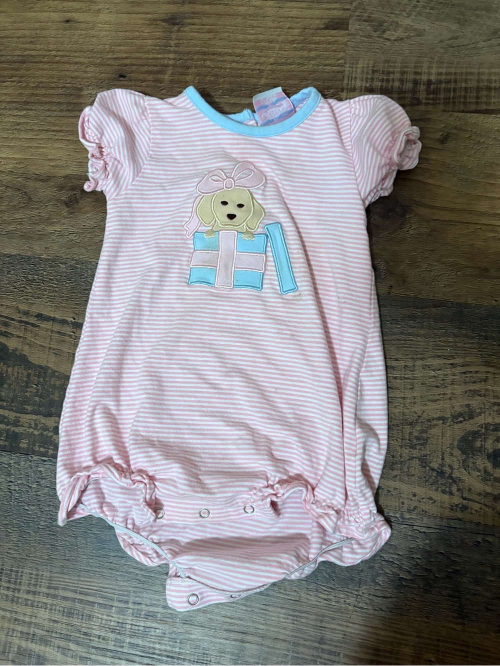 Pink Striped Baby One-Piece Bodysuit with Puppy Gift Appliqué